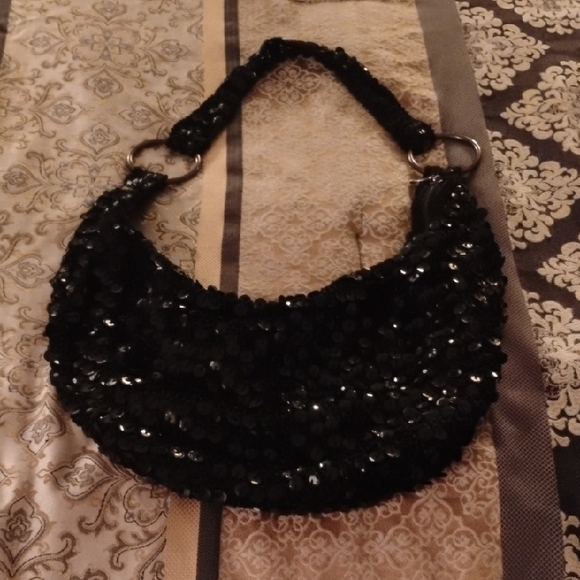 Bisou Bisou Handbags - Bisou Bisou Black Sequin Shoulder Bag-VINTAGE